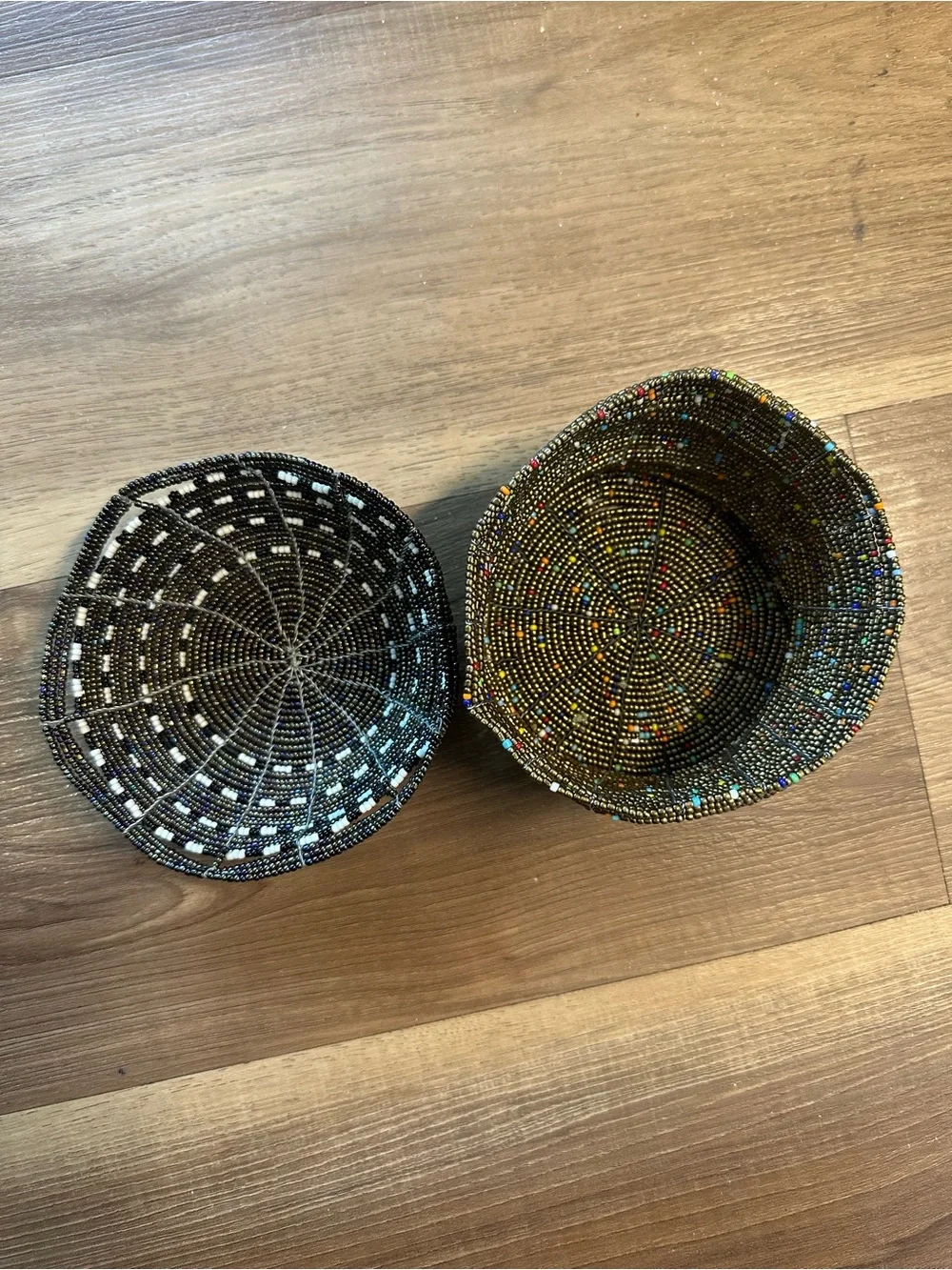 Handcrafted Black Beaded Decorative Bowl and Basket Set